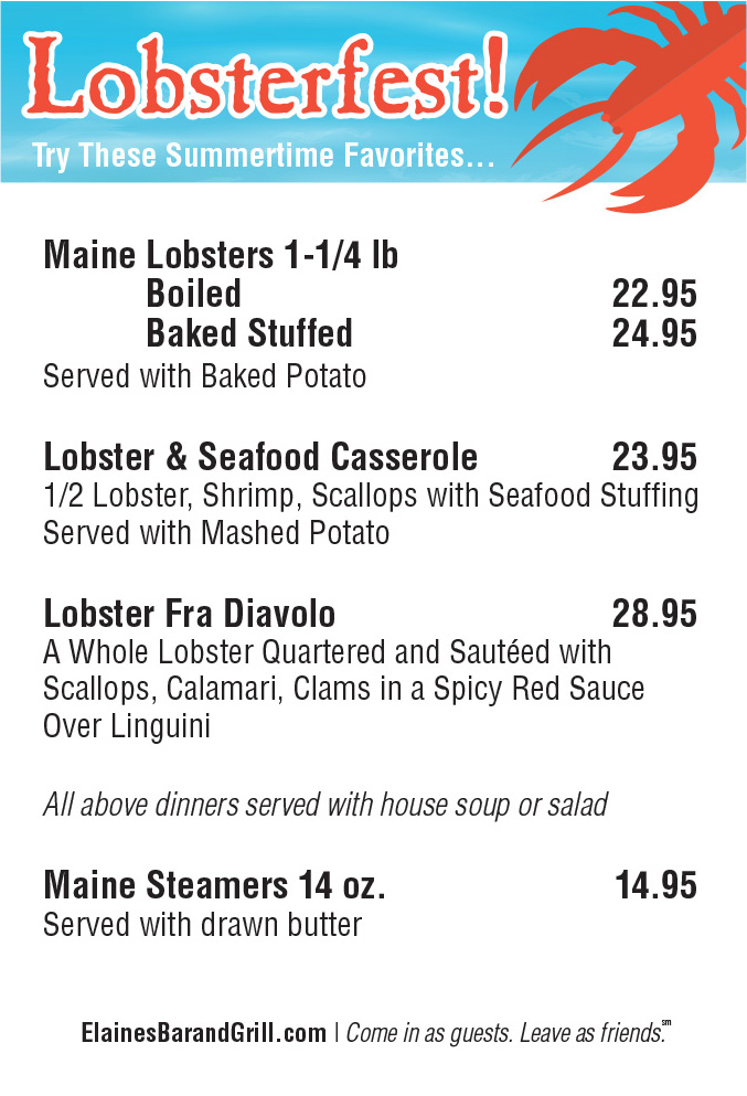 Lobsterfest Elaines Bar and Grill Italian American Seafood